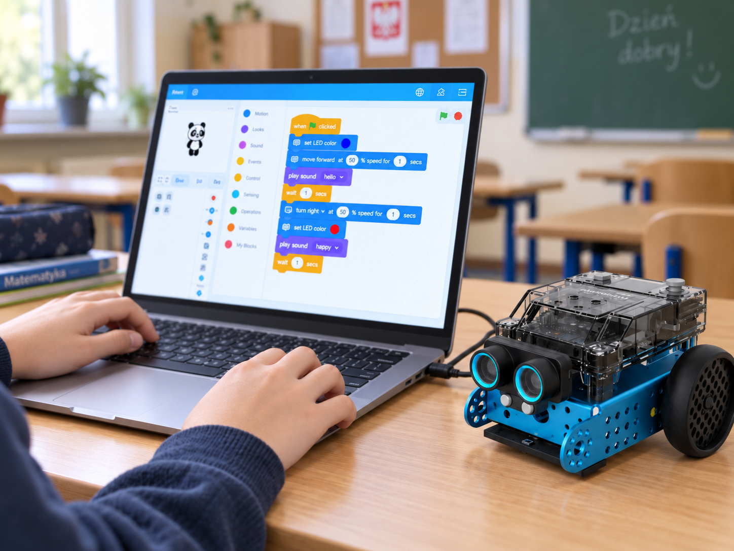 Robot edukacyjny mBot2 podczas zajęć